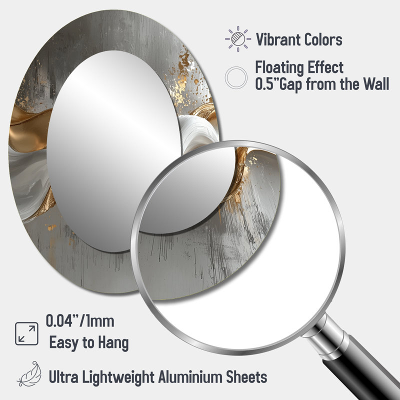 Abstract Marble In Grey And Gold Tones V - Modern Oval Wall Mirror, 40" x 30"