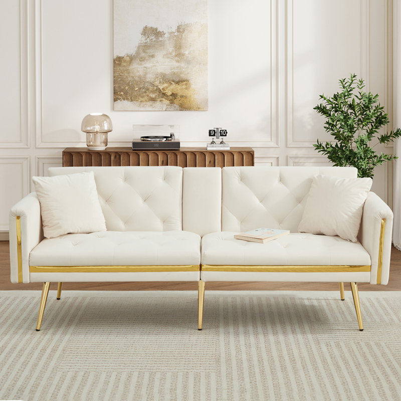 174cm Velvet Convertible Sofa, White
