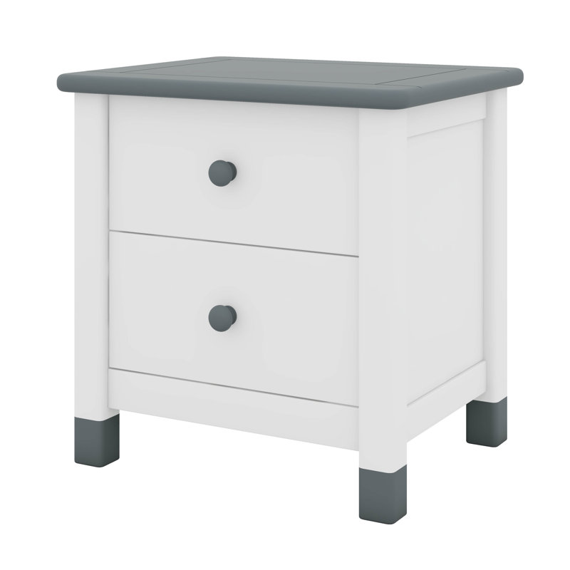 Stylish Wooden Nightstand With Two Drawers For Kids, Functional End Table, White/Grey
