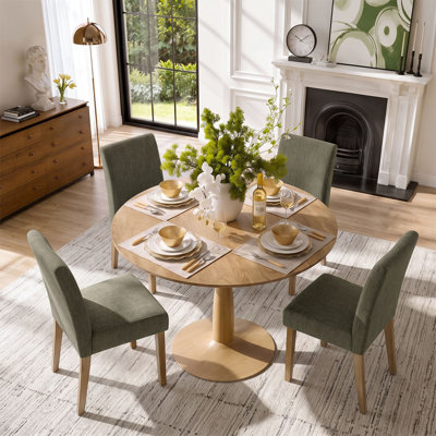 Ensemble de table et de chaises pour 4 personnes avec table ronde et 4 chaises rembourrées à pieds en bois massif