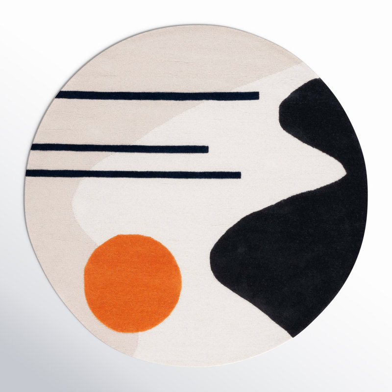 Arabelle Handmade Wool Cream/Black Rug, Square 6'