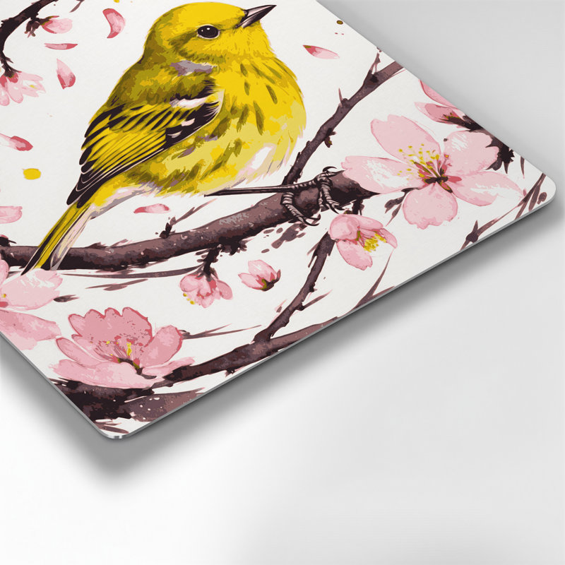 Oiseaux, fauvette jaune, art mural en métal blanc, H 32 po x l 32 po
