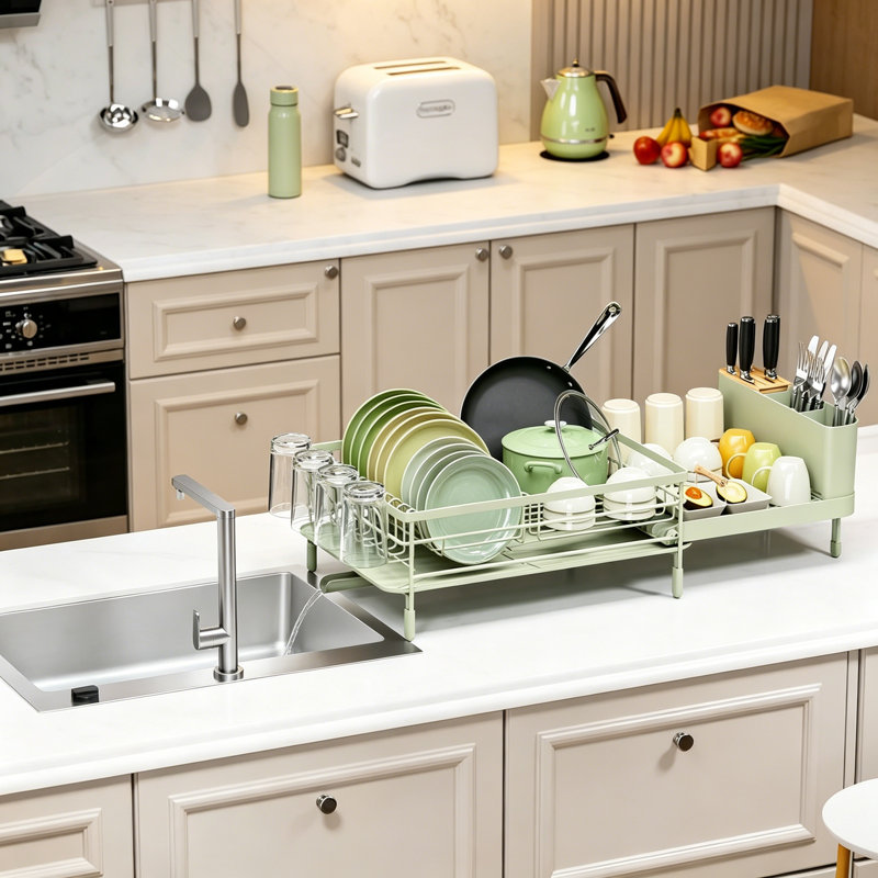 Large Dish Drying Rack Expandable, Multifunctional Dish Drainer, Soft Celery Green