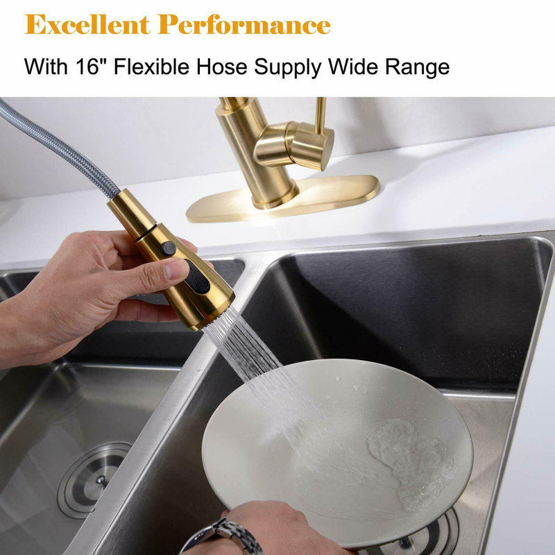 AlenArtWater Pull Down Kitchen Faucet, Brushed Gold