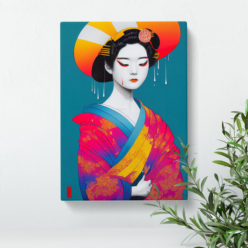 Paint Drip Geisha No.1 - Wall Art, 50cm H x 35cm W x 3cm D, Wrapped Canvas