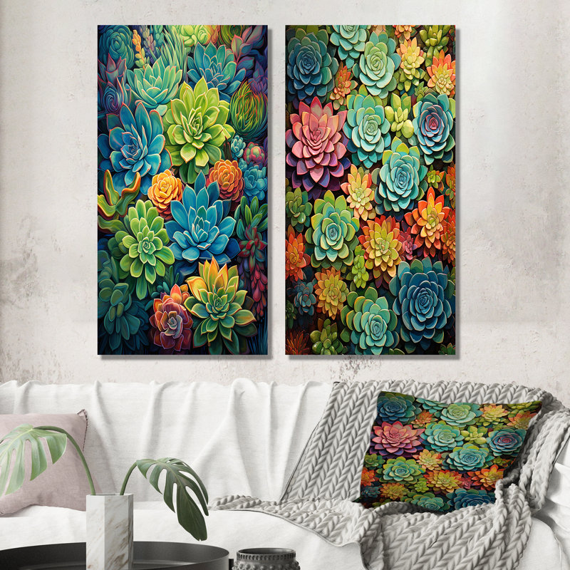«Succulents Succulent Mosaic», 2 pièces, H 24 po x l 20 po, Toile tendue