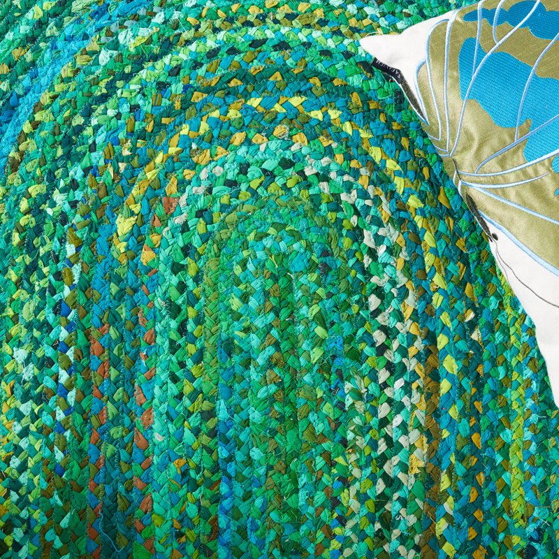 Kellems Solid Color Handwoven Cotton Area Rug in Green, Round 4'