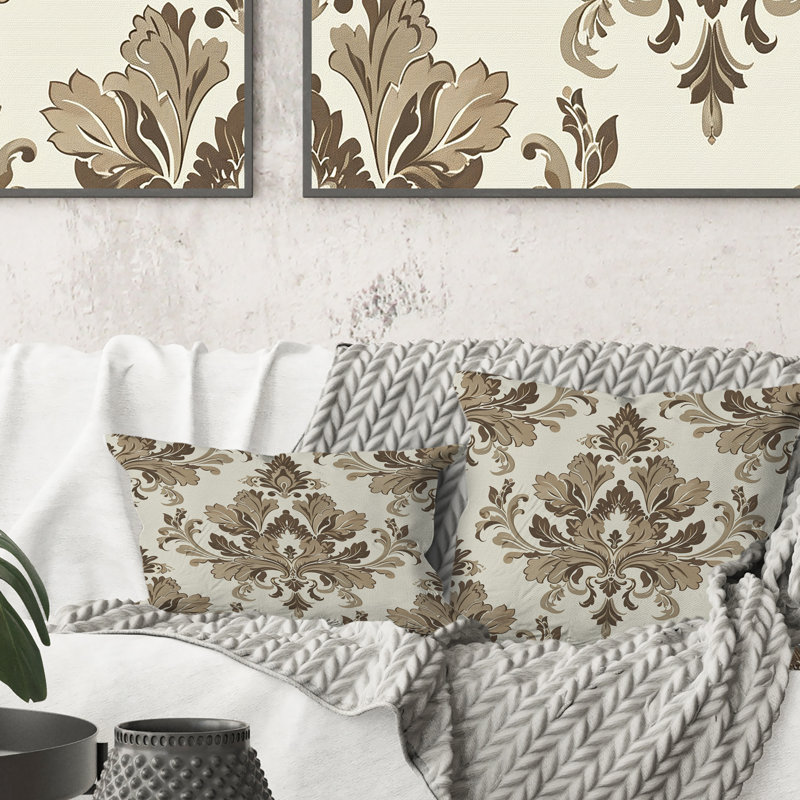 Brown Beige Damask Glam II - Transitional Throw Pillow, 16" x 16"
