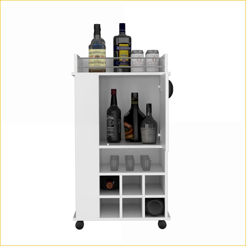 Chariot-bar avec 6 supports à vin, armoire et amp; Roulettes | Moderne | Bois d'ingénierie, Blanc