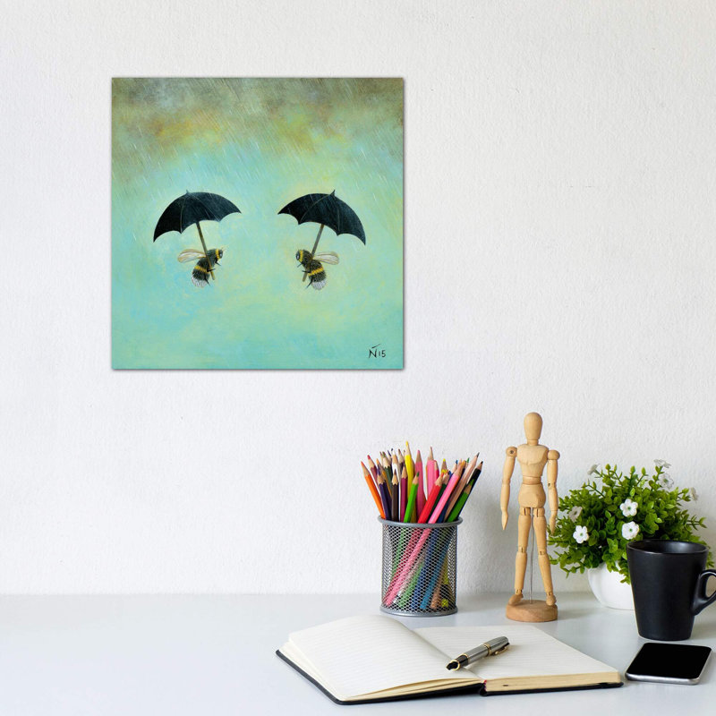 «Rainy Day Conversation» par Neil Thompson - impression d'art graphique, H 12 po x l 12 po x P 1,5 po, Toile avec cadre noir