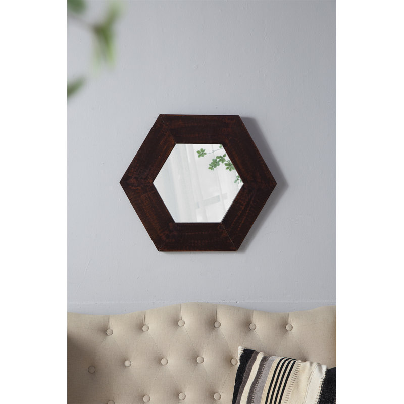 Miroir hexagonal 18,5 "x 18,5" avec cadre en bois massif, Brun