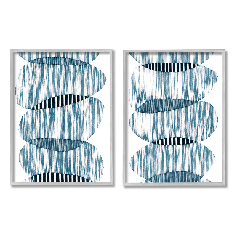 Blue and White Abstract Overlapping Circles Canvas Wall Art Set