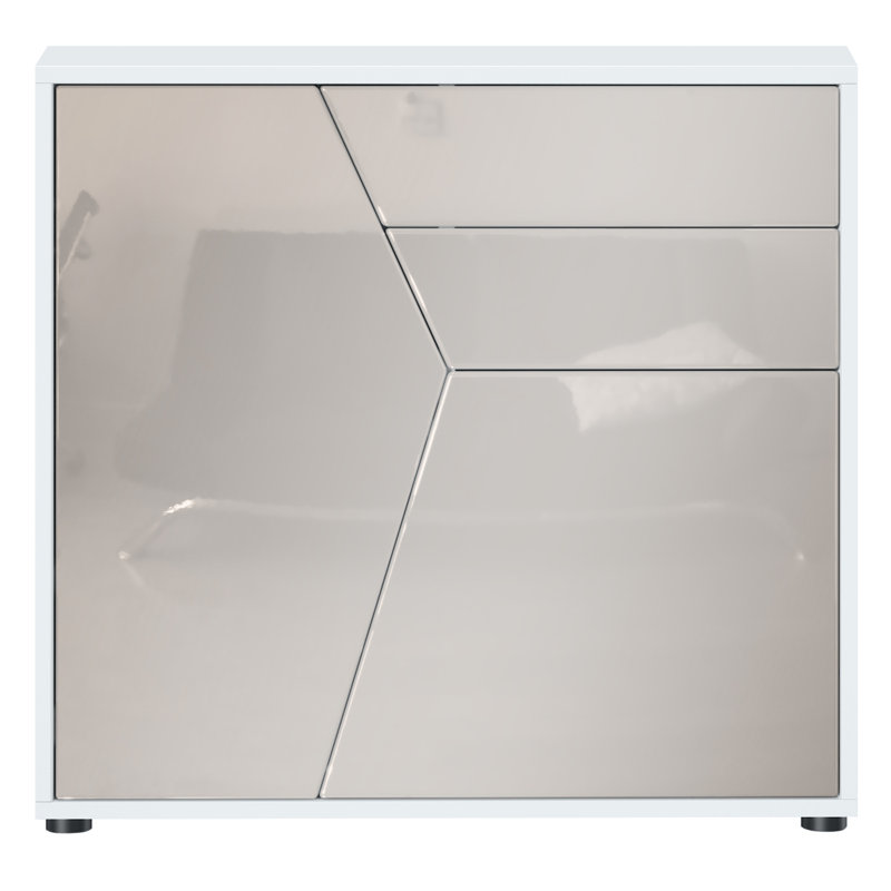 Amerissa 2 Drawer 79Cm W Combi Chest, White Matt/Sand Grey High Gloss