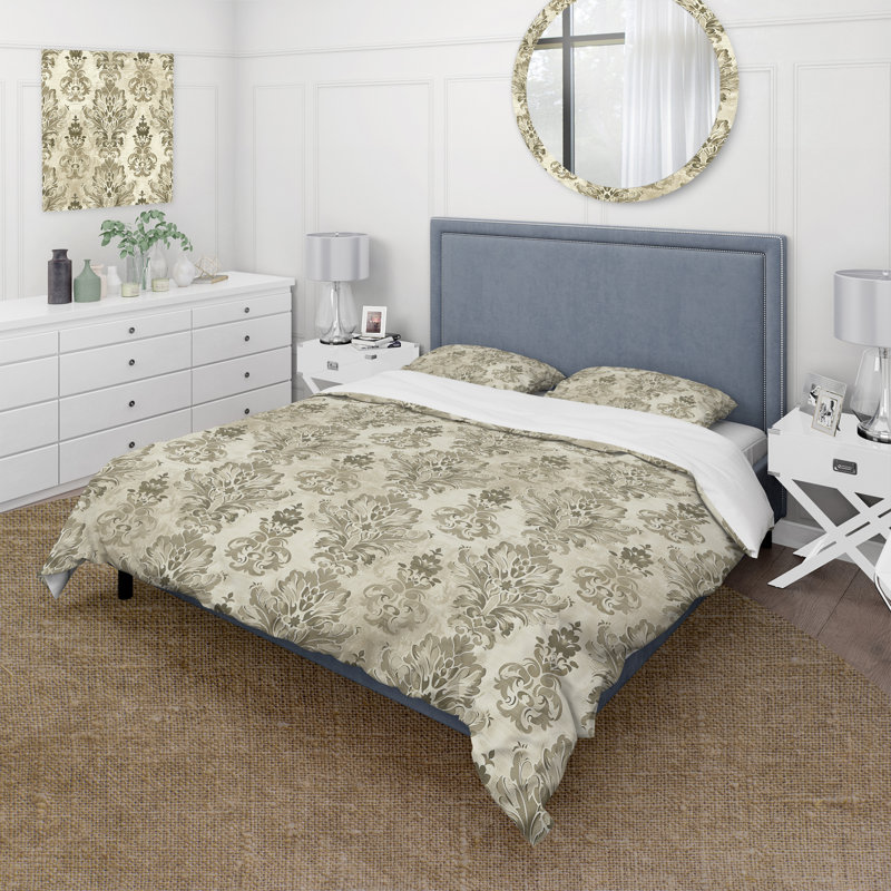 Ensemble de housse de couette Beige Country Floral Chic, Housse de couette très grand + 2 taies décorativ