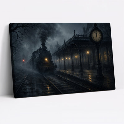 Art de toile d'Halloween foncé train arrivant à la station gothique