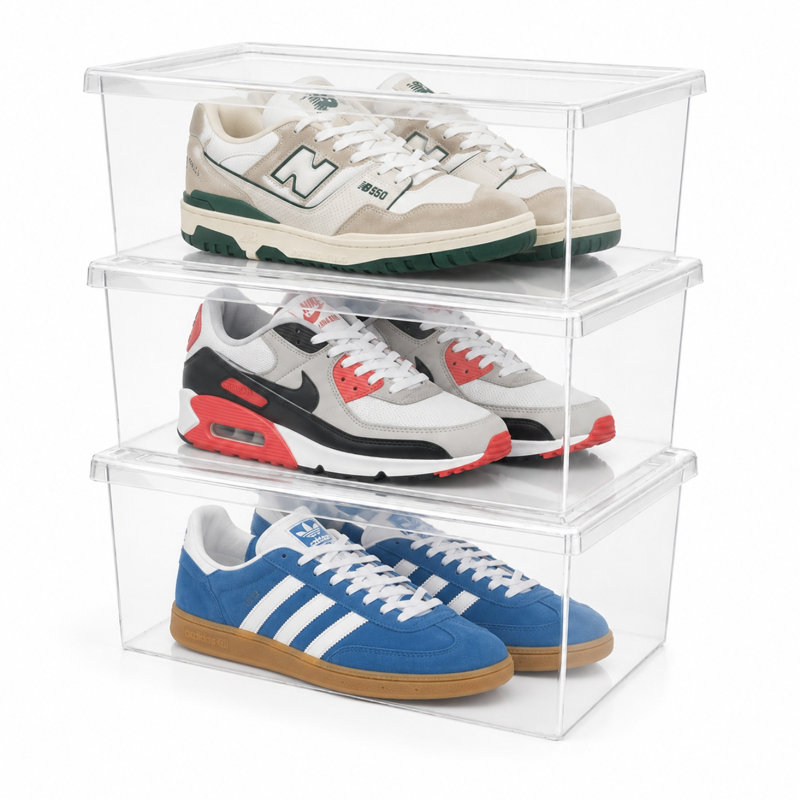 Lot de 3 boîtes à chaussures modernes de rangement - 6,5 pintes/6 litres, organisateur de chaussures empilable en plastique (13,5 po L x 8,35 po l x 5,2 po H)