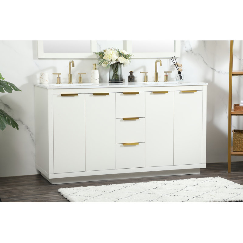 Broadlands 60'' Double Bathroom Vanity with Engineered Marble Top, White