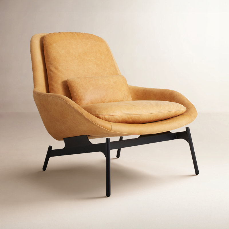 Field Upholstered Accent Chair, Camel Genuine Leather