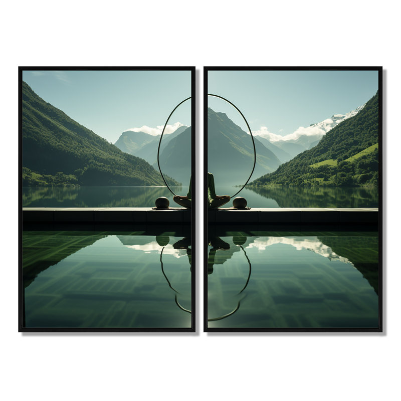 Yogic Balance Horizon - impressions d'art traditionnelles sur toile, Noir, H 36 po x l 48 po, Impression encadrée flottante