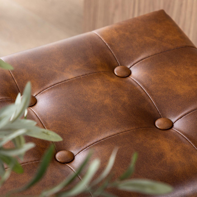 Nealla Upholstered Counter Stool with Metal Frame, Yellowish Brown, Bar Stool (28” Seat Height)