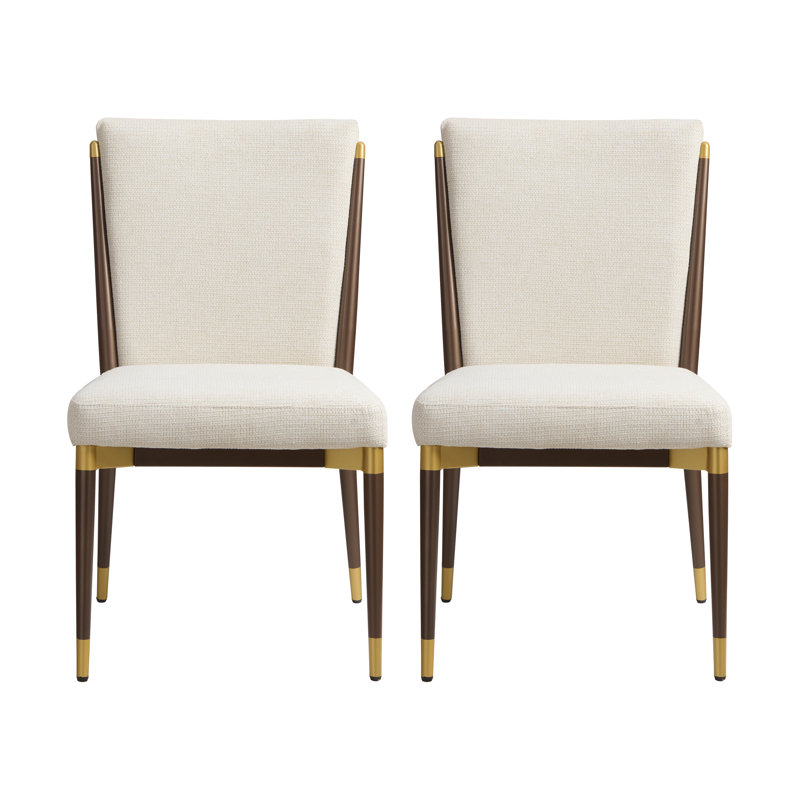 Blondell Modern Glam Iron Upholstered Armless Dining Chair with Toothpick Back, Beige Cushion/Brown Frame