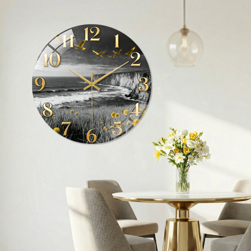 Horloge murale décorative en verre Ocean Landscape, 40 x 40 cm (15,7 x 15,7 pouces)