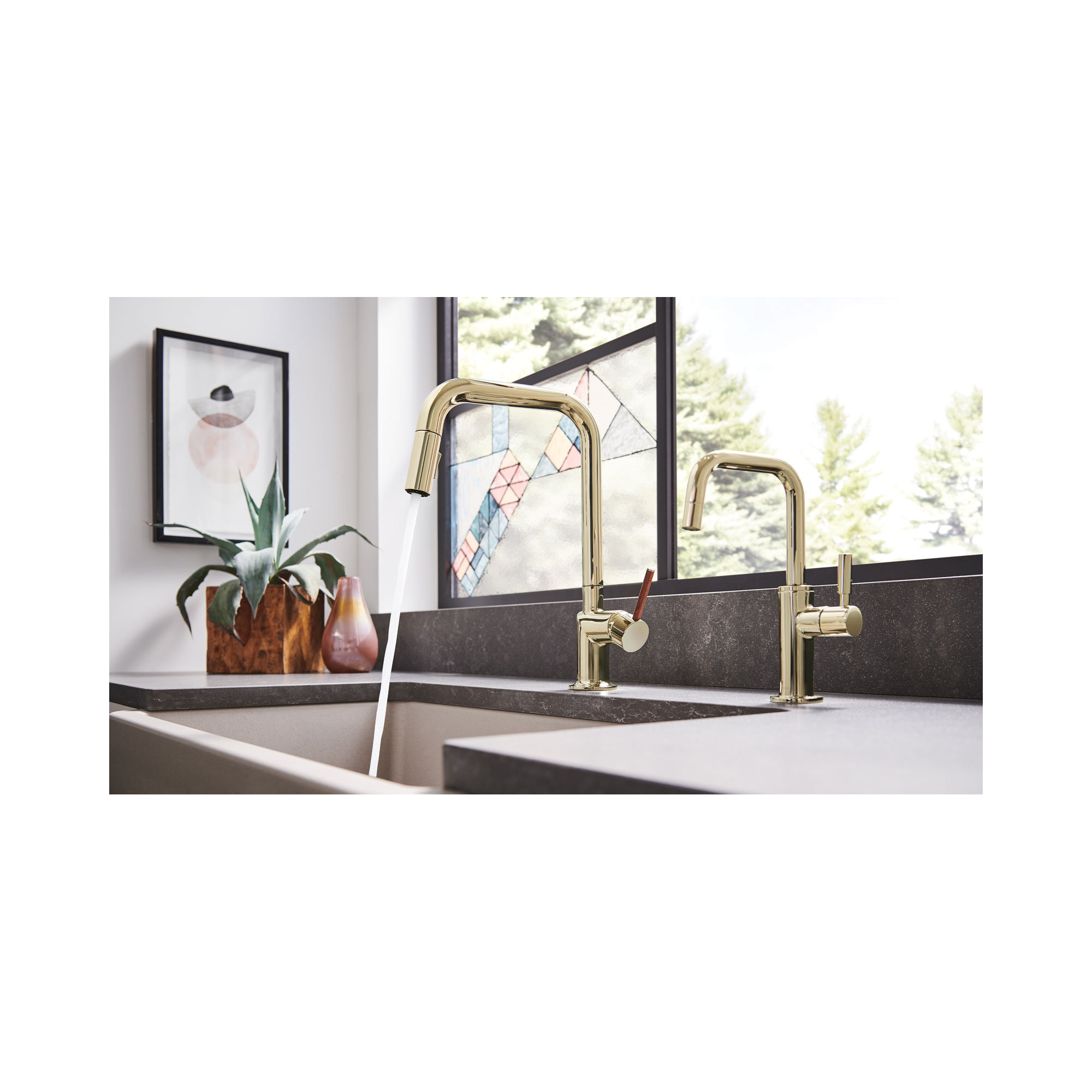 Odin® Bar Faucet with Square Spout, Polished Gold, Wood Lever