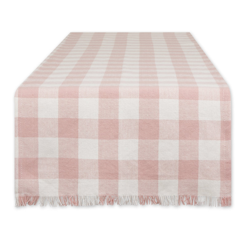 PALE MAUVE HEAVYWEIGHT CHECK FRINGED TABLE RUNNER 14X72, 108" L x 14" W, Pale Mauve
