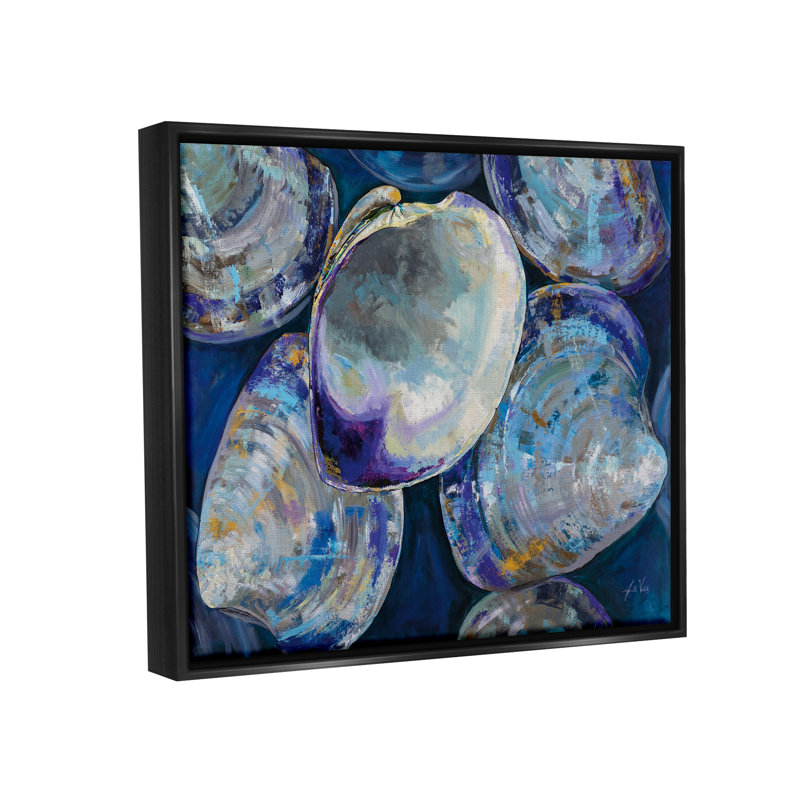 «Empty Seashells Expressive Clam Shells», peinture abstraite sur toile par Jeanette Vertentes, Cadre flottant noir de jais