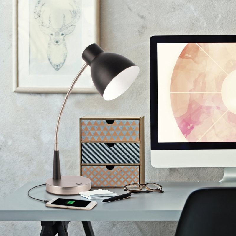 Adjustable Black and Silver Metal LED Desk Lamp with USB Port