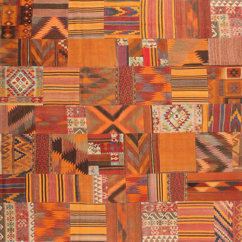 Tapis de zone orange/brun contemporain Dunlevy, Carré 5 pi