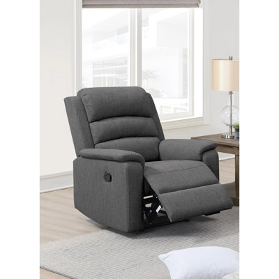 Fauteuil inclinable contemporain gris foncé, tissu en toile de jute, dossier et siège rembourrés, rembourré et accoudoirs, fauteuil manuel moderne en toile de jute, avec coussin, accoudoirs pour la zone