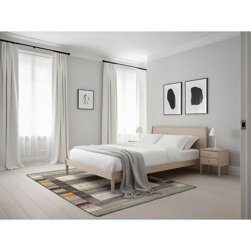 Tapis contemporain gris / beige, Rectangle 5 pi x 7 pi