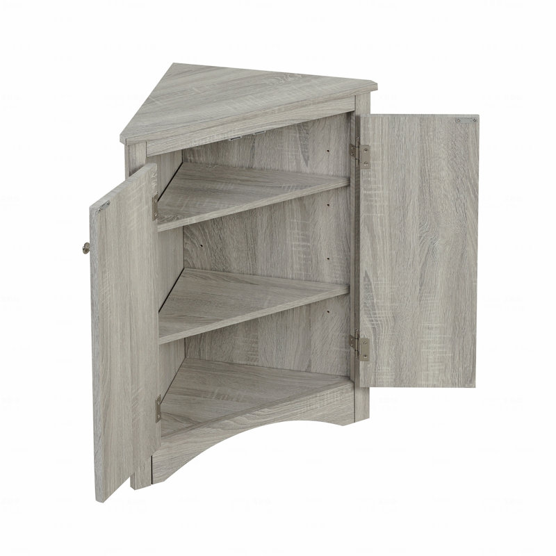 Triangle Bathroom Storage Cabinet With Adjustable Shelves, Freestanding Floor Cabinet, Light Gray