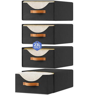 16.5 Inch Large Clear Window Closet Drawers, Stackable Pull Fabric Storage Bins（4 Pack）