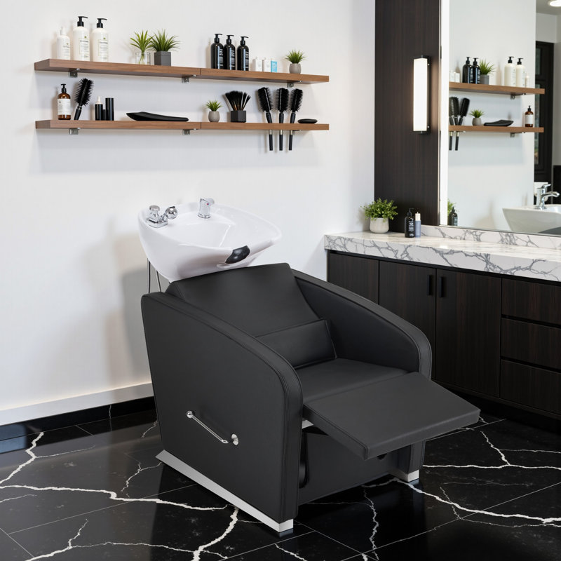 Fauteuil station inclinable avec shampooing Malikhi, Noir / blanc