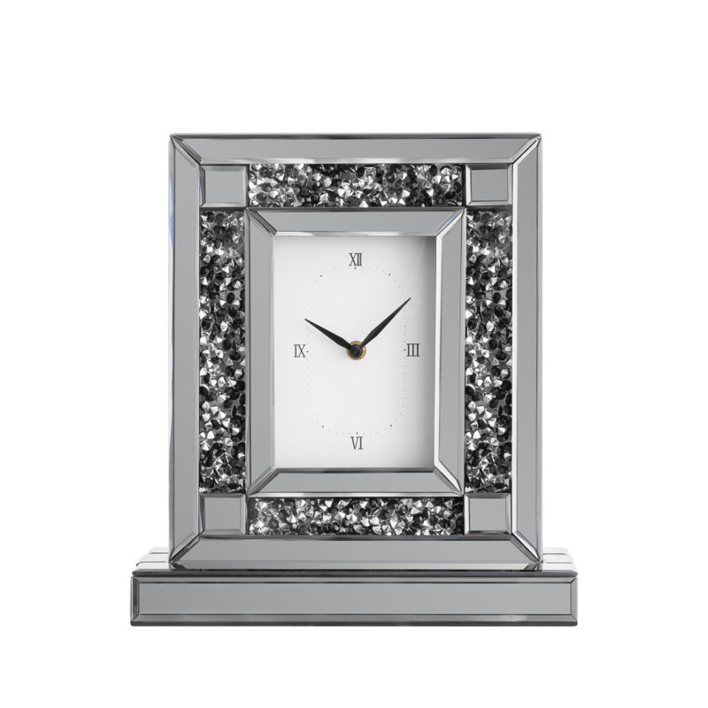 16" Black Silver And White Glass And Manufactured Wood Table Clock