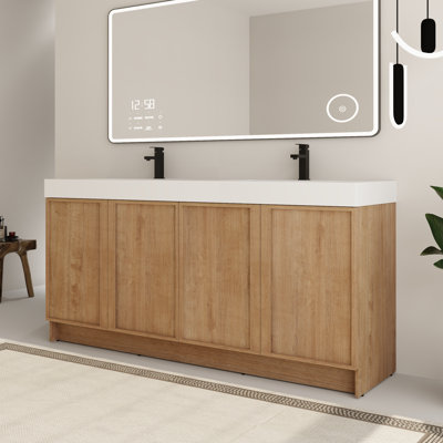 Ensemble de meuble-lavabo double autoportant 72 po avec plateau en résine Ithran