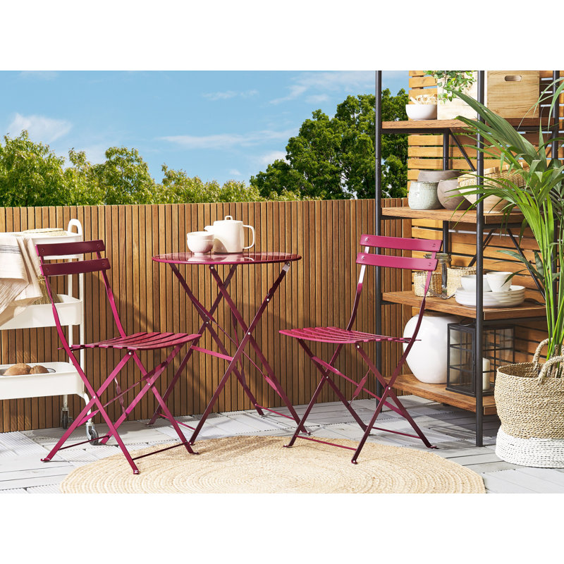Bela 2 - Person Patio Dining Set with Round Table , Cushions Included, Burgundy
