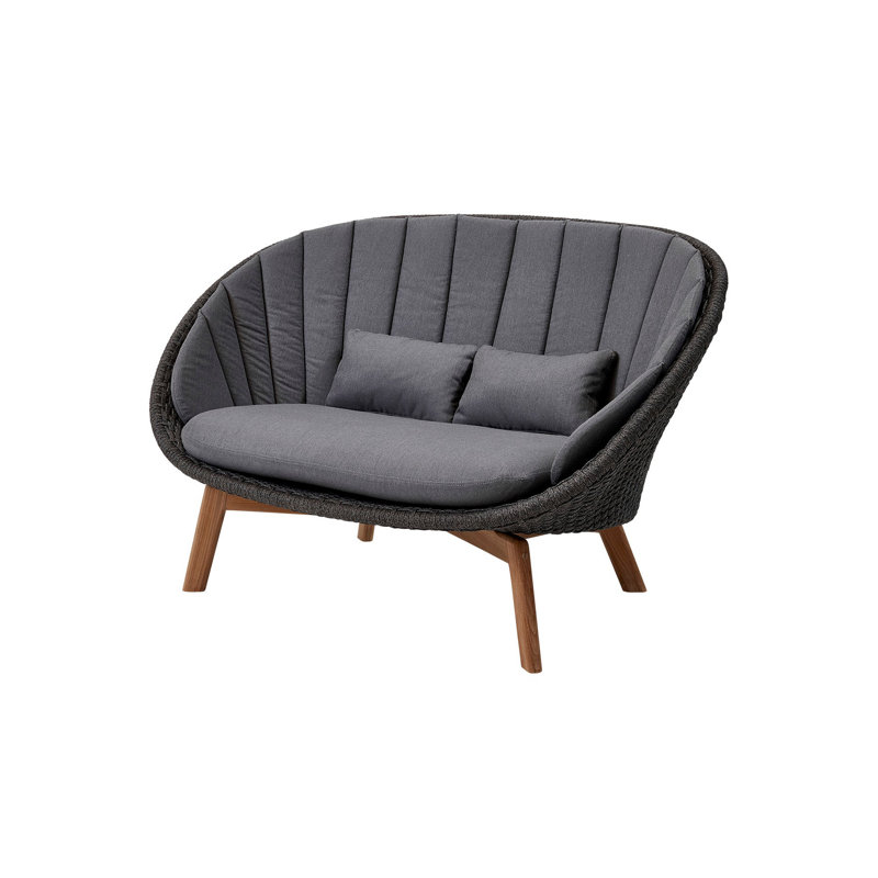 Peacock 2-Seater Sofa with Teak Legs, Dark Gray Frame/Gray Cushion