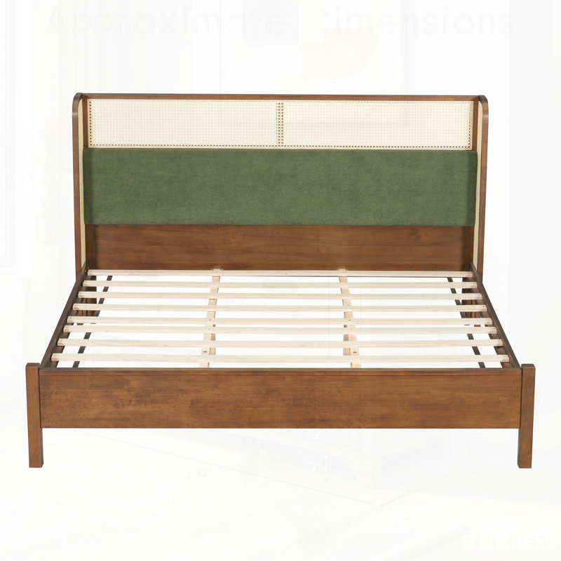 Structure de lit robuste en noyer et vert, aucun sommier nécessaire, supportant 800 lb, parfaite pour les chambres à coucher modernes et contemporaines