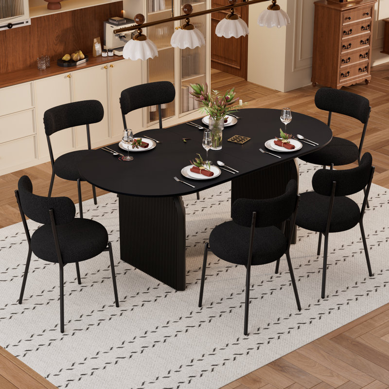 Ensemble de table de salle à manger 7 pièces 7 pièces, Noir, Noir