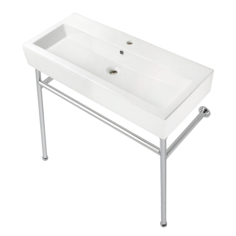 Ceramic Rectangular Console Bathroom Sink with Overflow