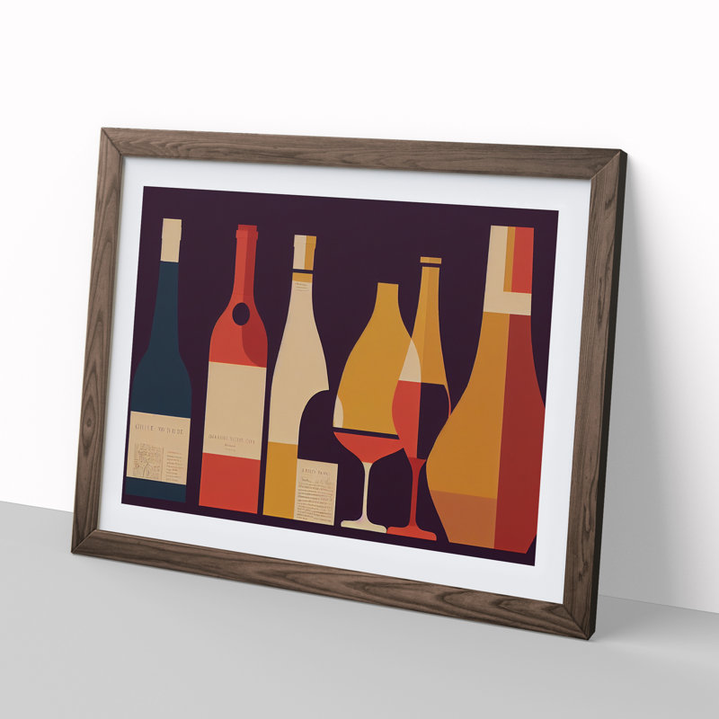 Retro Wine Bottle Vol.2 1 Piece Single Picture Frame Painting, 34cm H x 46cm W x 2cm D, Walnut Framed