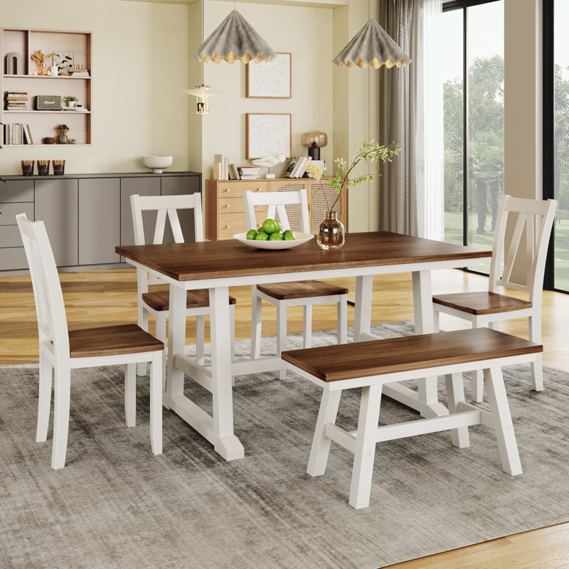 Tranel Double Pedestal Dining Set, Natural/White, Natural/White