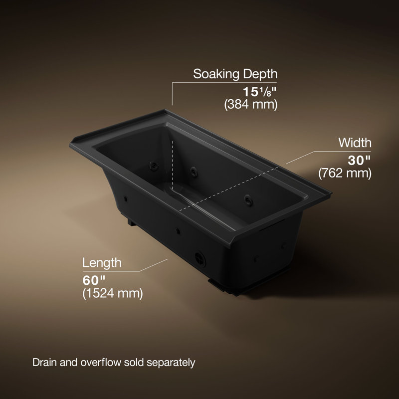 Baignoire tourbillon encastrée 60 po x 30 po Archer®, Noir, Droite