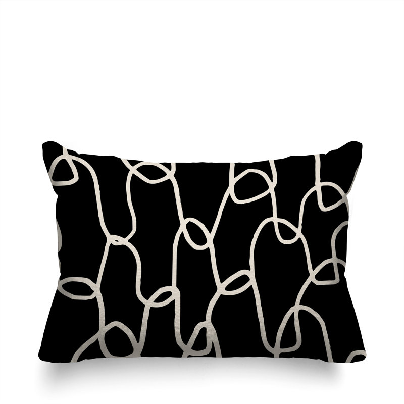 Oreiller rectangulaire réversible intérieur / extérieur Fina, Noir / blanc cassé, H 14 po x l 20 po