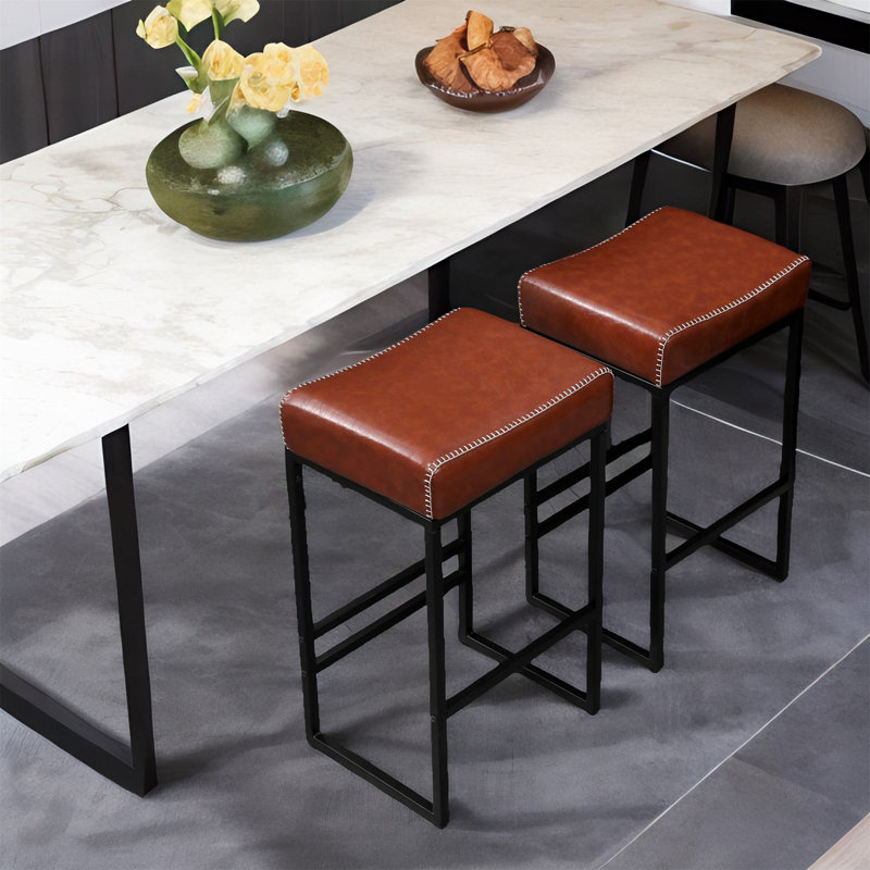 Upholstered Counter Stool with Metal Frame, Gray