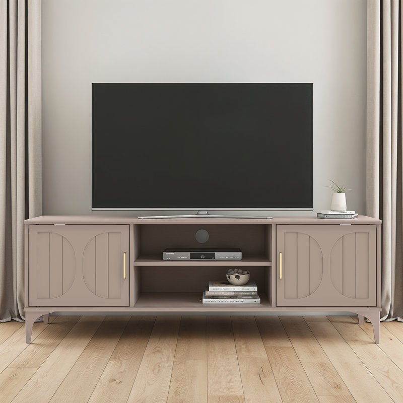 Curtis 2 Door TV Unit with Open Shelves, Warm Nude