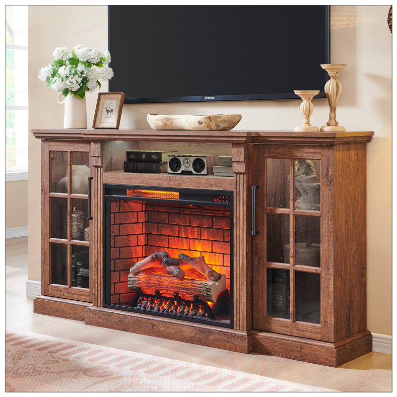 Meuble télé 65 po avec foyer électrique 28 po, lumières DEL et réglages de flamme réglables
